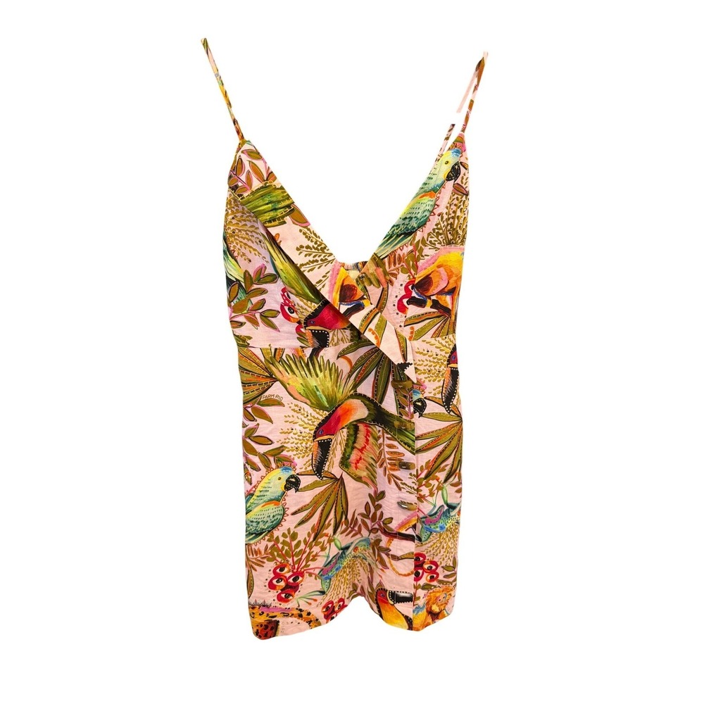 New FARM Rio Into The Jungle Mini Dress Pink Tropical Print Spaghetti Strap,Sml - Picture 3 of 16